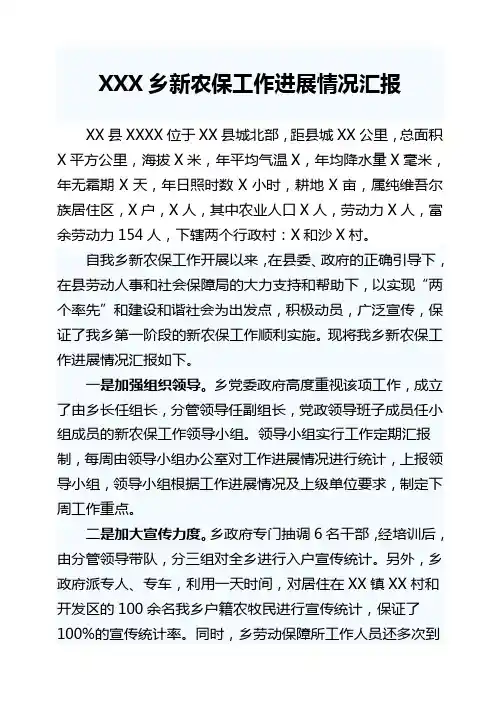新农保工作进展情况汇报材料