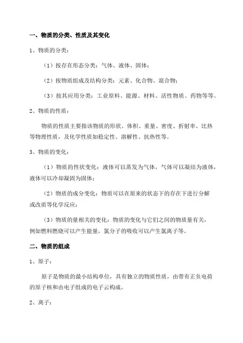 九年级化学知识点汇总