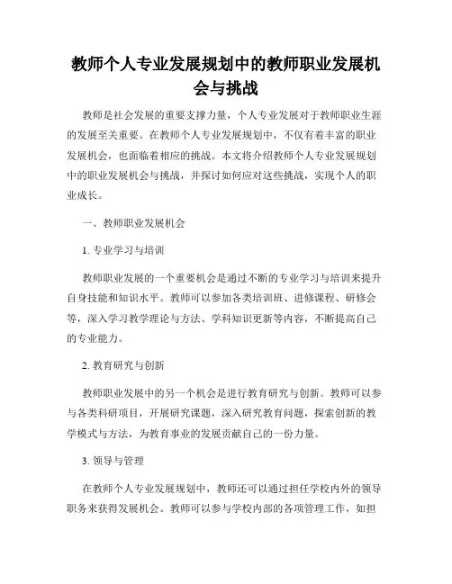教师个人专业发展规划中的教师职业发展机会与挑战