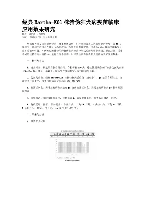 经典Bartha-K61株猪伪狂犬病疫苗临床应用效果研究