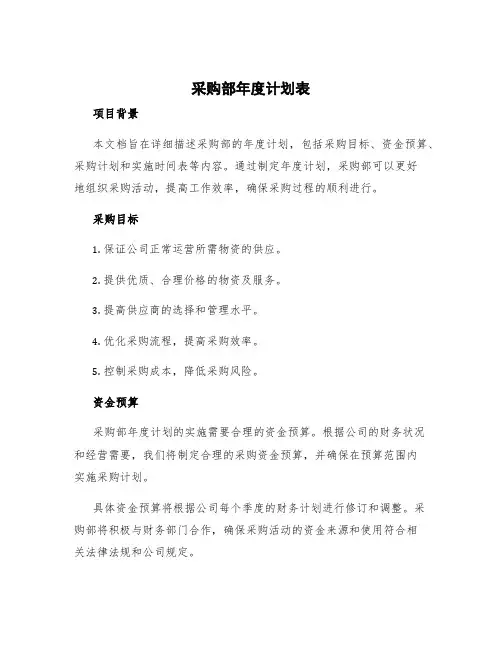 采购部年度计划表 采购部年度采购计划