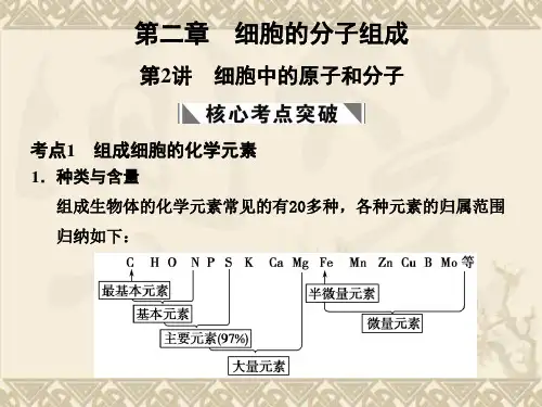 高考生物一轮复习第二章第2讲 细胞中的原子和分子课件 苏教版必修1