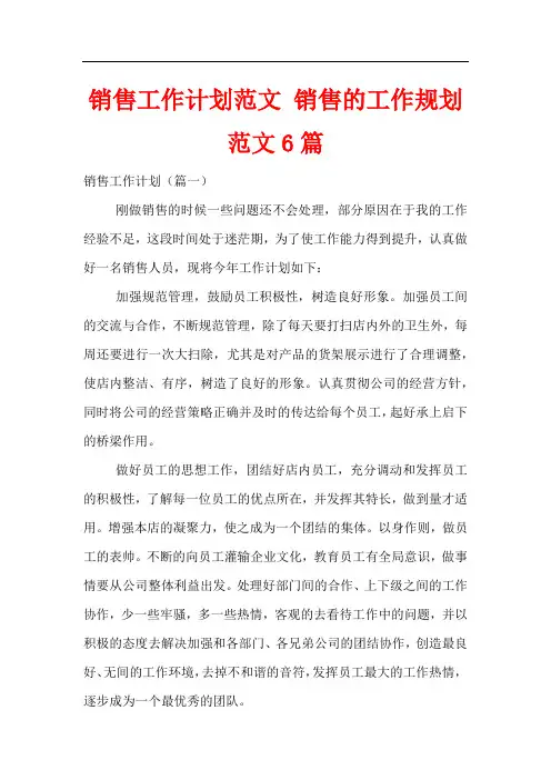 销售工作计划范文 销售的工作规划范文6篇