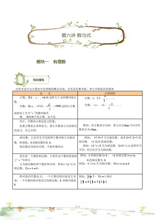 六年级下册数学试题-小升初专题训练：第6讲.数与式(无答案)全国通用
