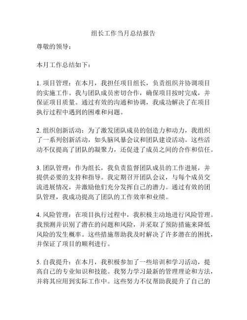 组长工作当月总结报告