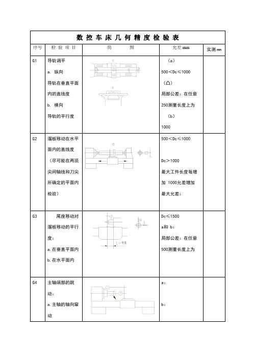平床身数控车床精度几何检验表
