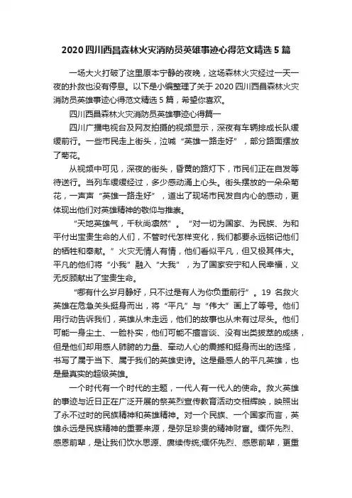 2020四川西昌森林火灾消防员英雄事迹心得范文精选5篇
