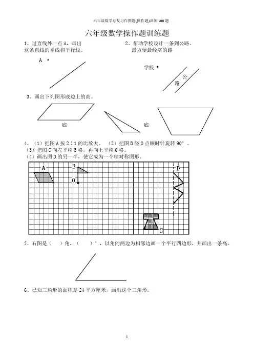 六年级数学总复习作图题(操作题)训练100题
