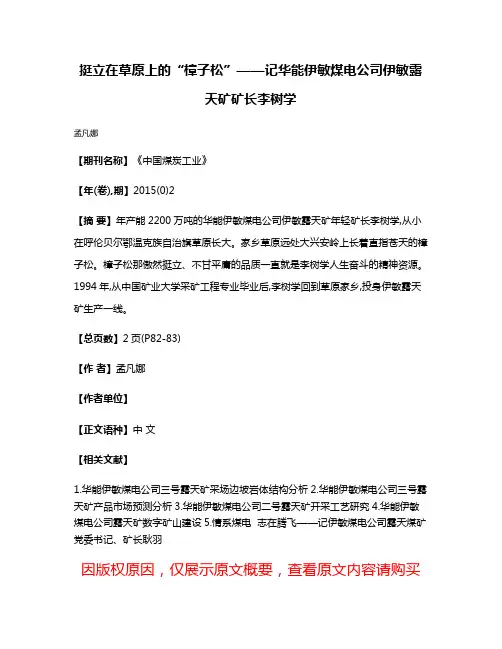 挺立在草原上的“樟子松”——记华能伊敏煤电公司伊敏露天矿矿长李树学