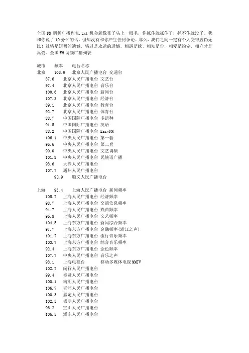 全国FM调频广播列表