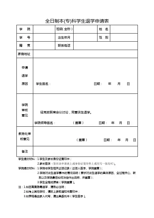学生退学申请表