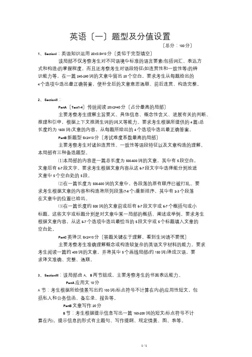 考研英语(一)题型与分值设置