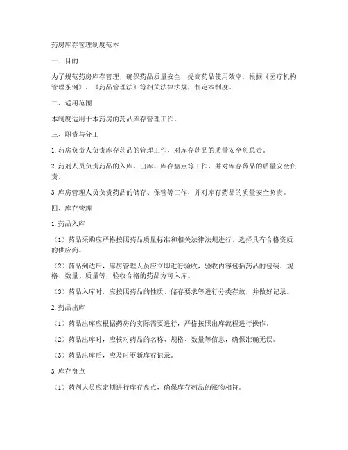 药房库存管理制度范本