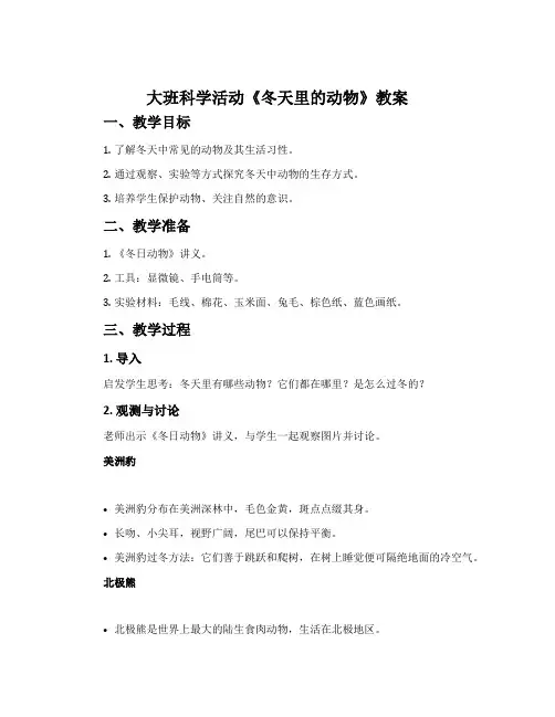 大班科学活动《冬天里的动物》教案