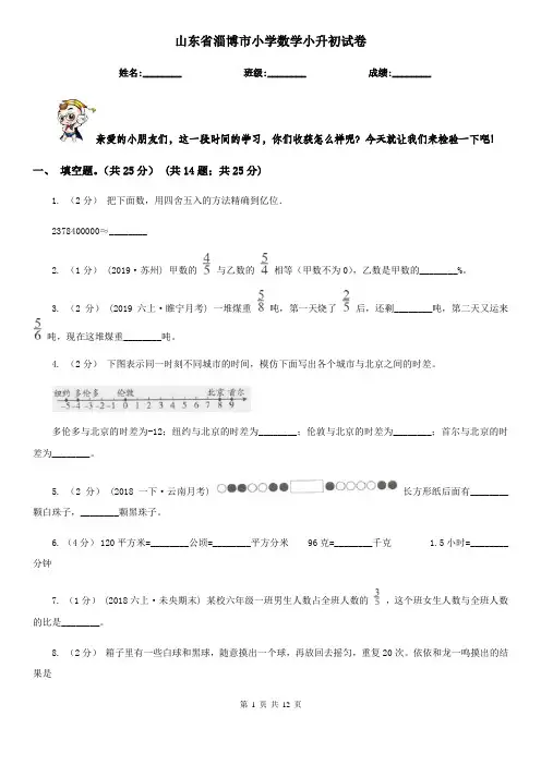 山东省淄博市小学数学小升初试卷