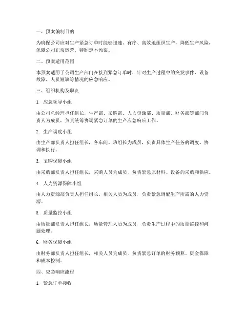 生产紧急订单应急响应预案