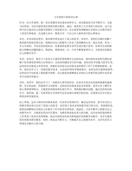 大学老师入职培训心得