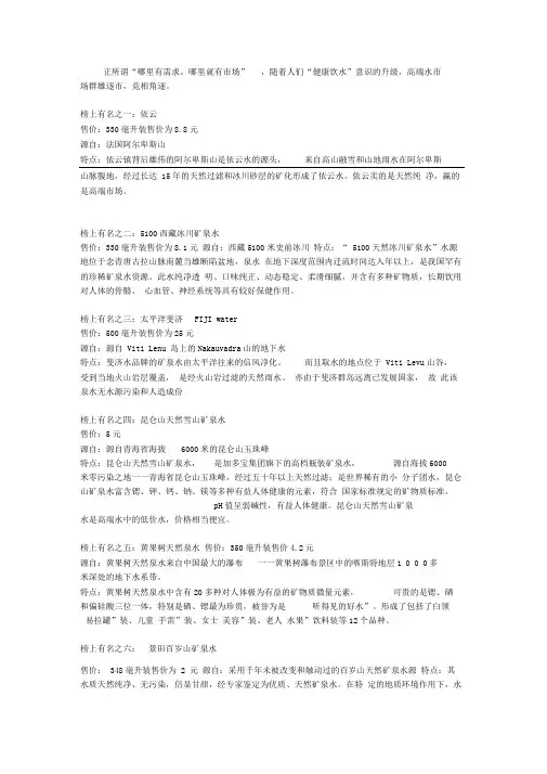 盘点7类高端矿泉水