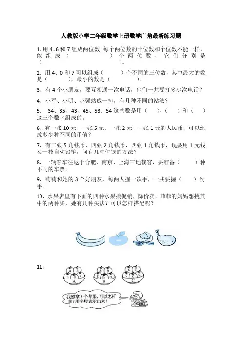 人教版小学二年级数学上册数学广角练习题