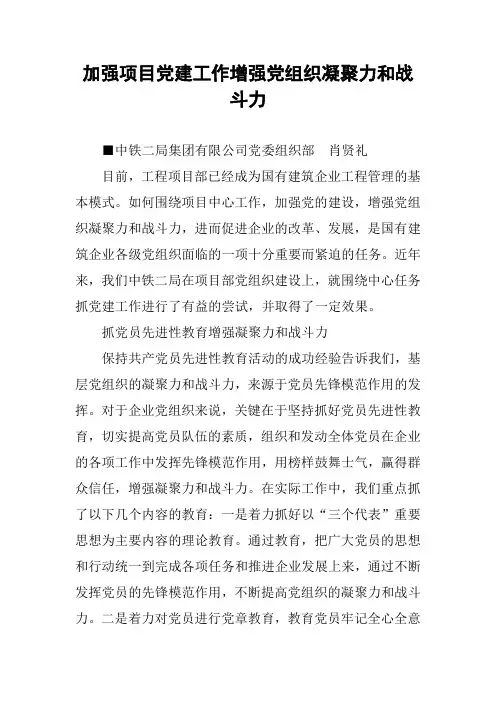 加强项目党建工作增强党组织凝聚力和战斗力