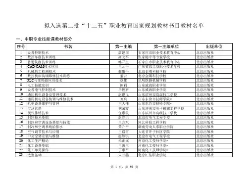 拟入选第二批“十二五”职业教育国家规划教材书目教材名 …