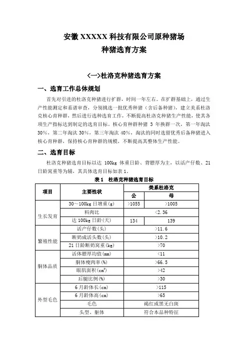 种猪场育种方案、测定方案、饲养规程、卫生防疫