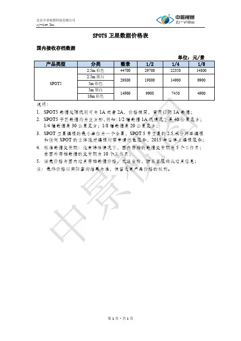 SPOT5卫星遥感数据价格SPOT5数据购买方式