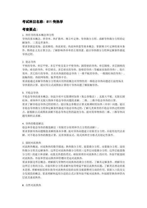 北京科技大学研究生考试初试-811传热学大纲
