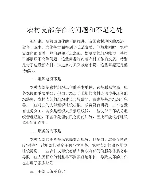 农村支部存在的问题和不足之处