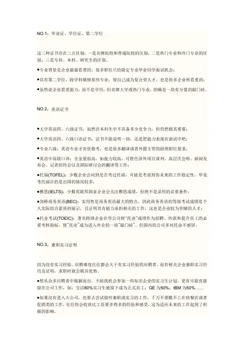 企业招聘最青睐的10类证书