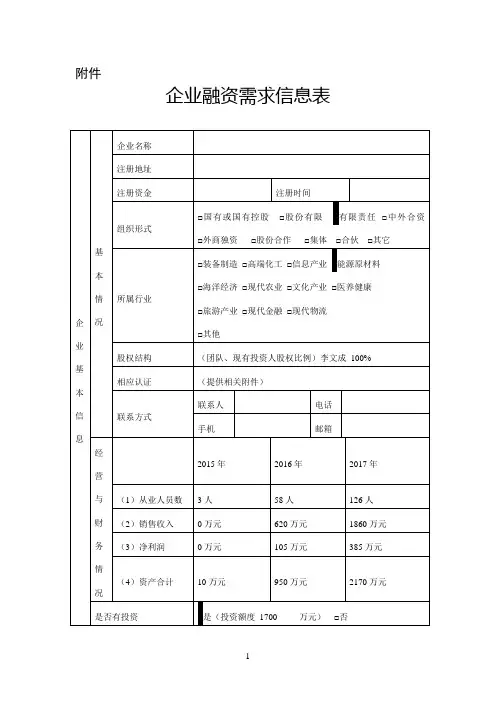 企业融资需求信息表