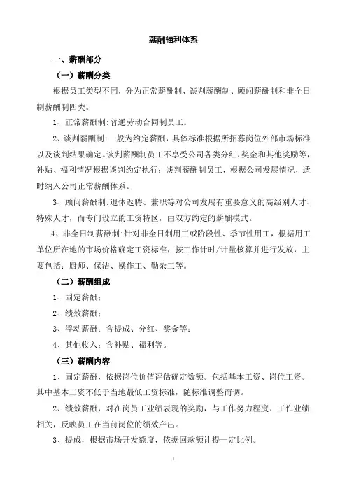 薪酬福利体系包含的内容