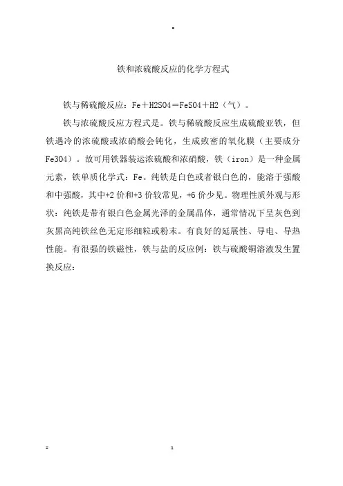 铁和浓硫酸反应的化学方程式