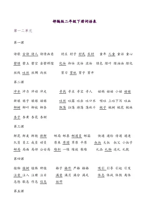 最新部编人教版二年级语文下册1---6单元一字四词生字组词
