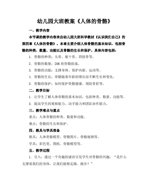 幼儿园大班教案《人体的骨骼》