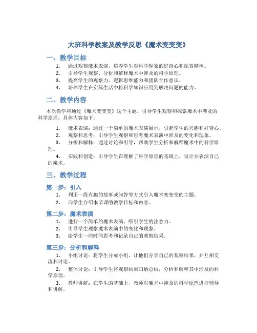 大班科学教案及教学反思《魔术变变变》