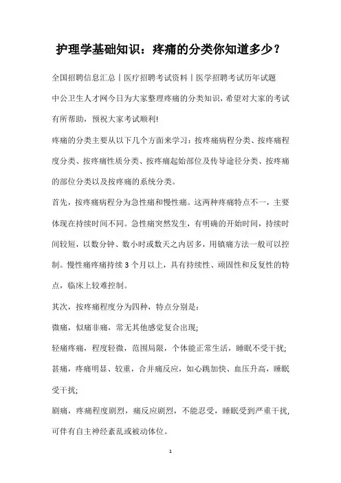 护理学基础知识：疼痛的分类你知道多少？