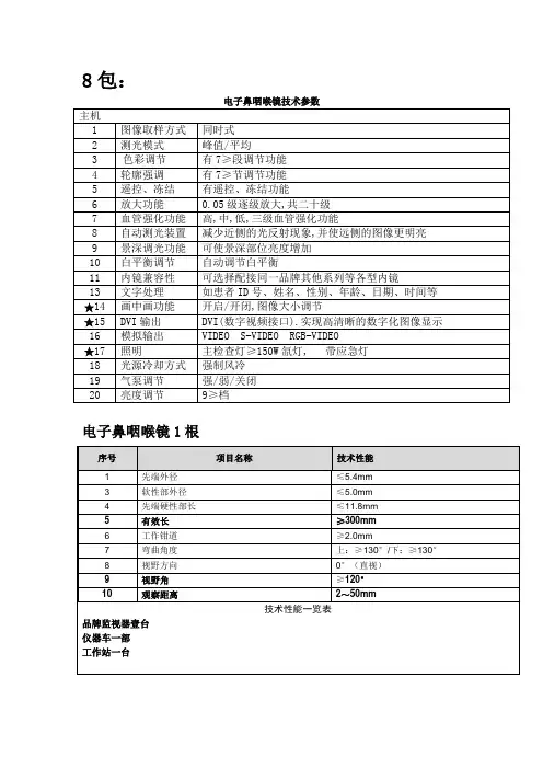 电子鼻咽喉镜主要技术参数