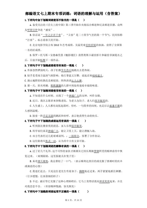 期末专项训练：词语的理解与运用    2023—2024学年  部编版语文七年级上册