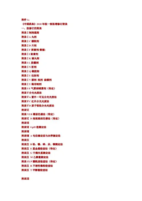 中国药典2010年版一部拟增修订附录