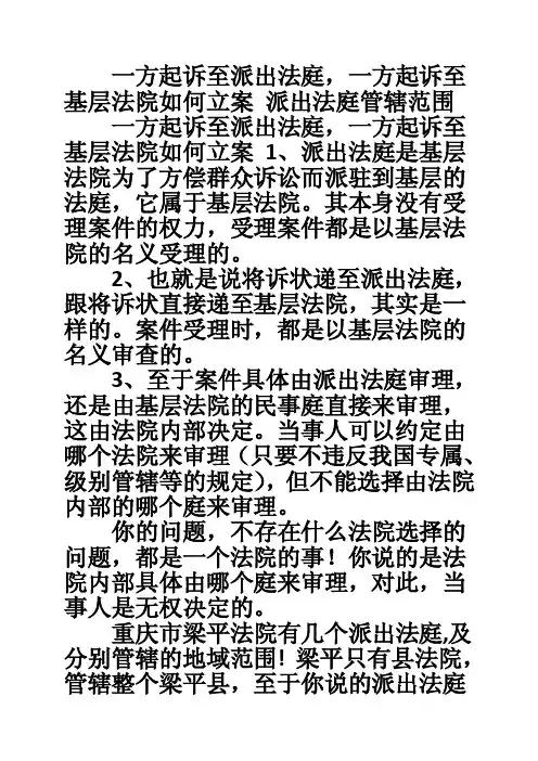 一方起诉至派出法庭，一方起诉至基层法院如何立案派出法庭管辖范围