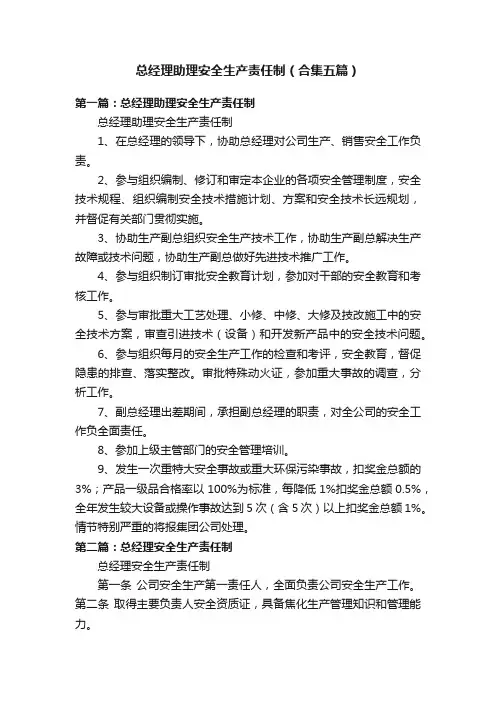 总经理助理安全生产责任制（合集五篇）
