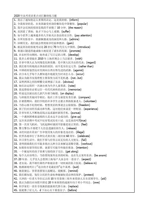 2020年高考英语重点词汇翻译练习题