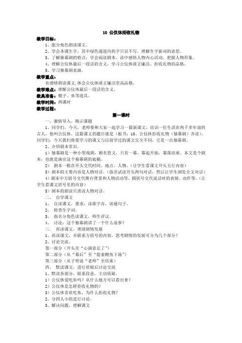 公仪休拒收礼物