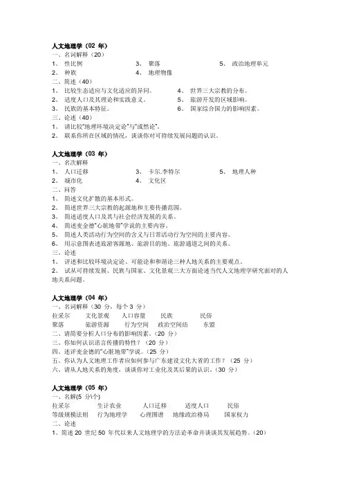 2002-2013年华南师大人文地理考研真题(全)