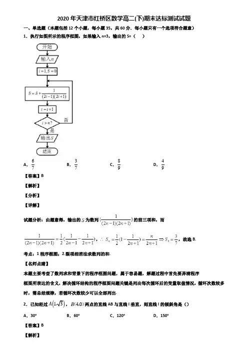 2020年天津市红桥区数学高二(下)期末达标测试试题含解析