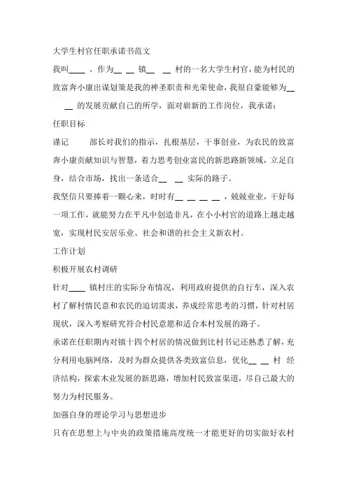 大学生村官任职承诺书范文