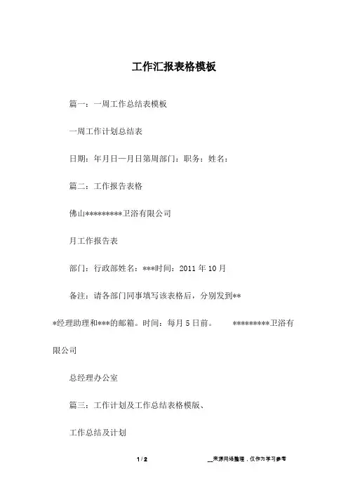 工作汇报表格模板