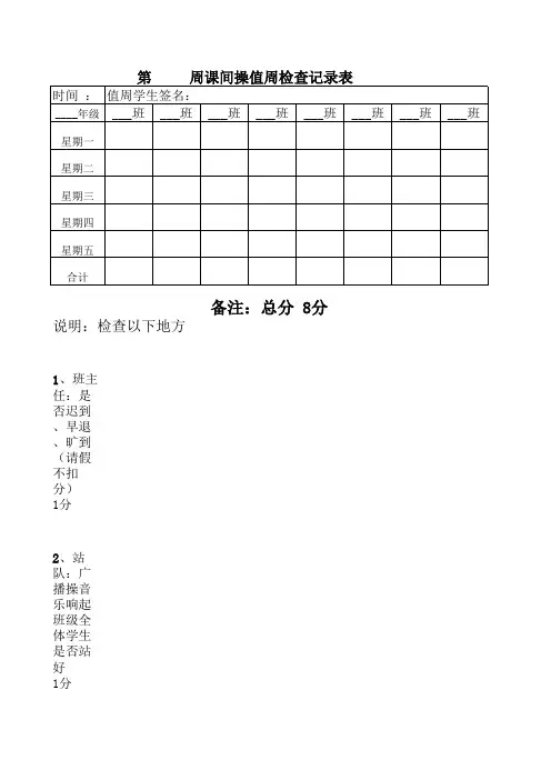初中学生会课间操检查记录表
