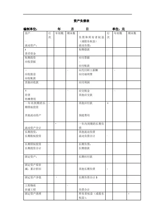 资产负债表空白表格